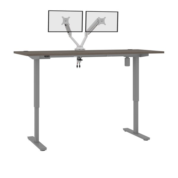 Bestar Bestar Upstand 72W x 30D Standing Desk with Dual Monitor Arm in bark grey 175880-000047 - main
